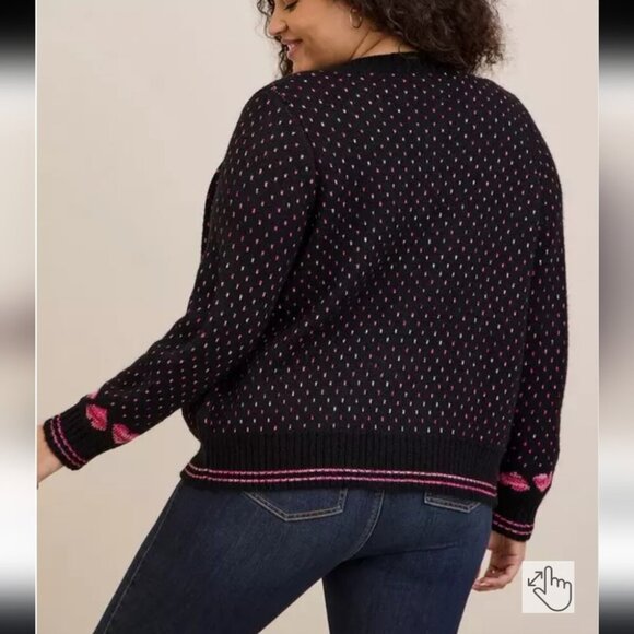 TORRID | Cardigan V-Neck Button Front Sweater Hearts Black Pink Sz 2X - Picture 4 of 7